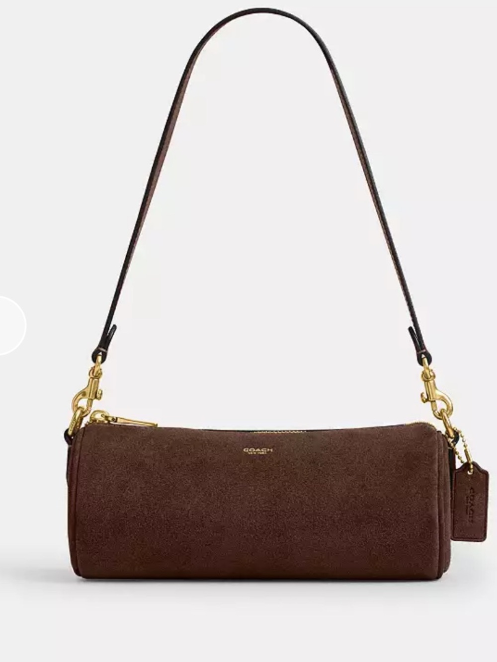 Coach dark chocolate Brown Suede Barrel Crossbody Shoulder Bag